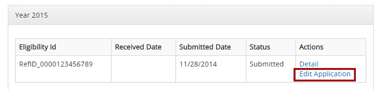 Screenshot of the Edit Application Link