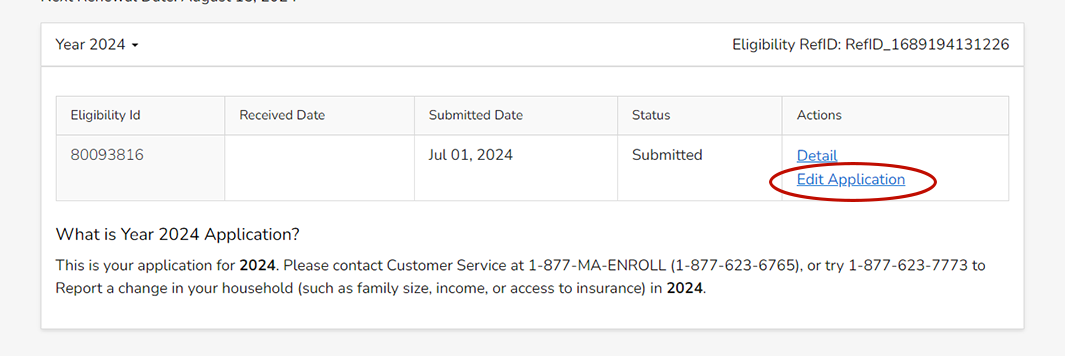 Screenshot of the Edit Application Link
